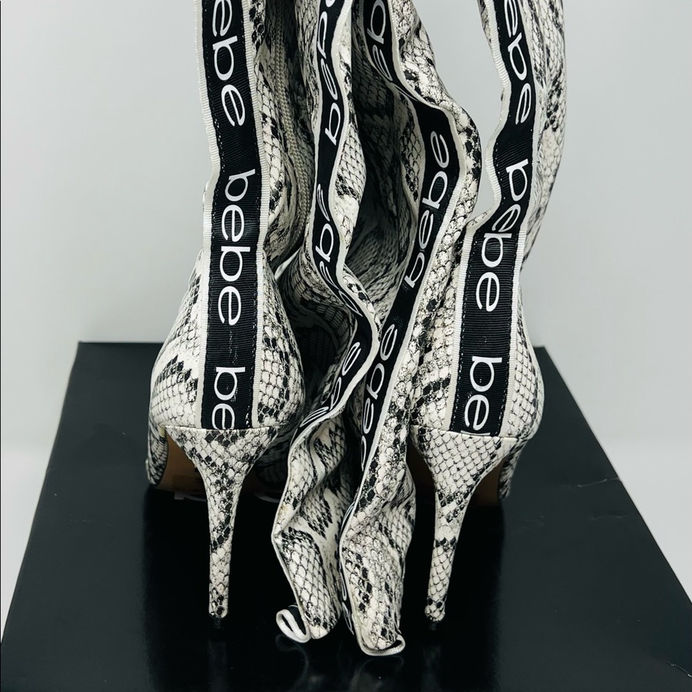 BEBE DESTINED FAUX THIGH HIGH SNAKE BOOTS NEVER WORN